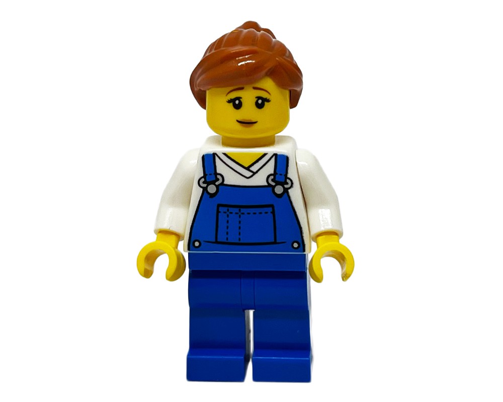 LEGO Set Fig 013521 White Torso Blue Overall Dark Orange Hair 2023