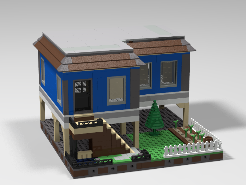 Simple blue house on stilts
