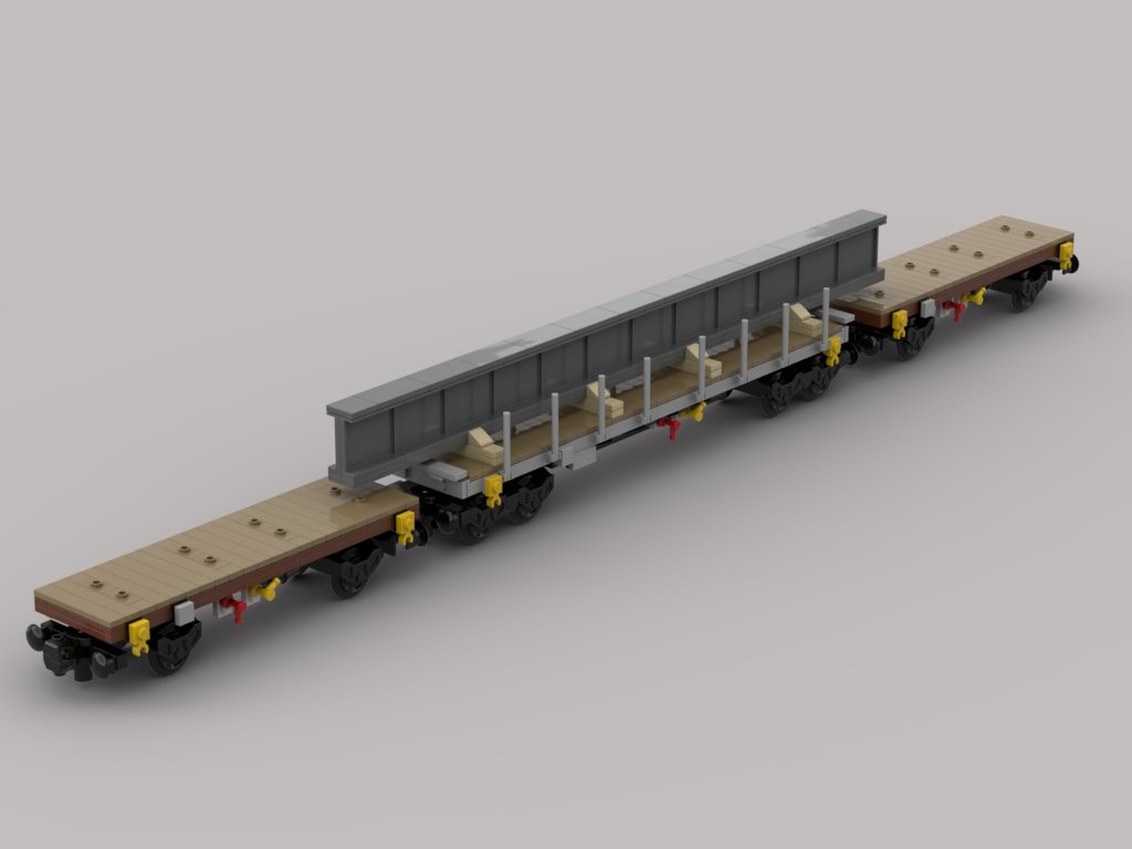 Flat freight wagon (Flachwagen) Typ Rs from the CFL with load and protection waggons