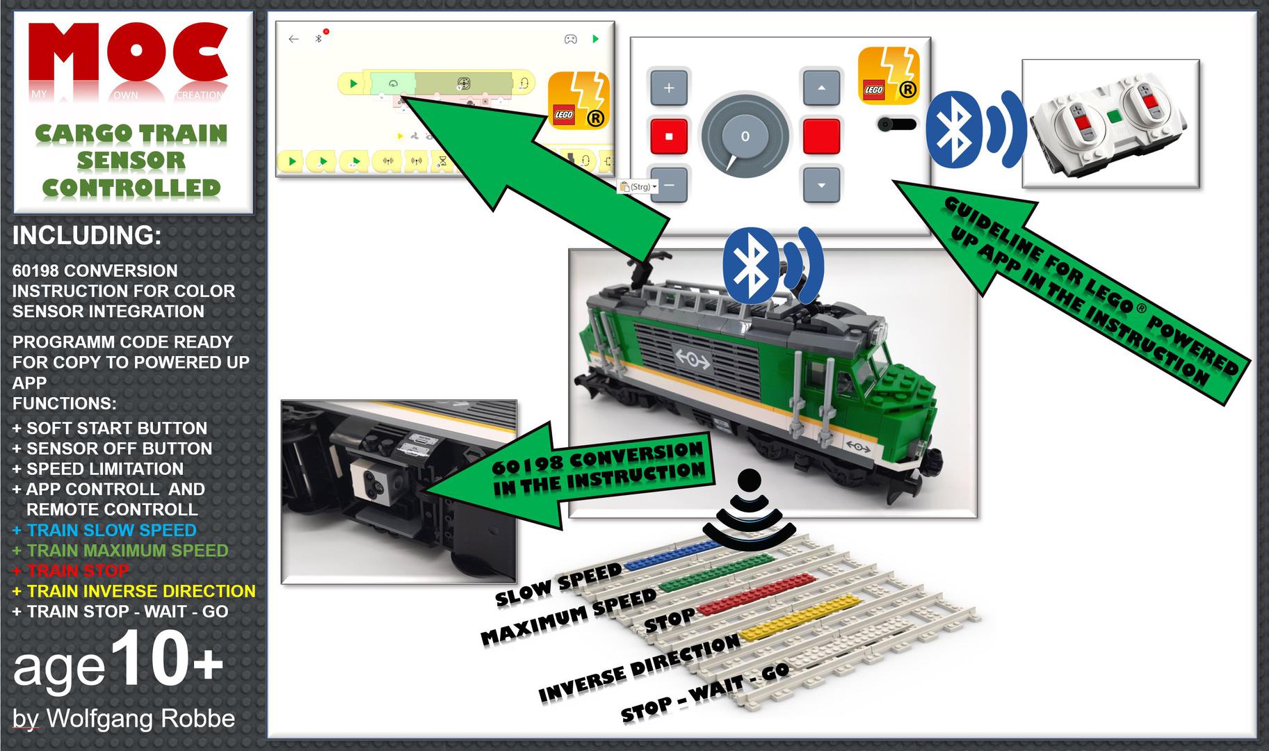 Cargo Train 60198 with Colour Sensor update and Powered Up App control panel 88007