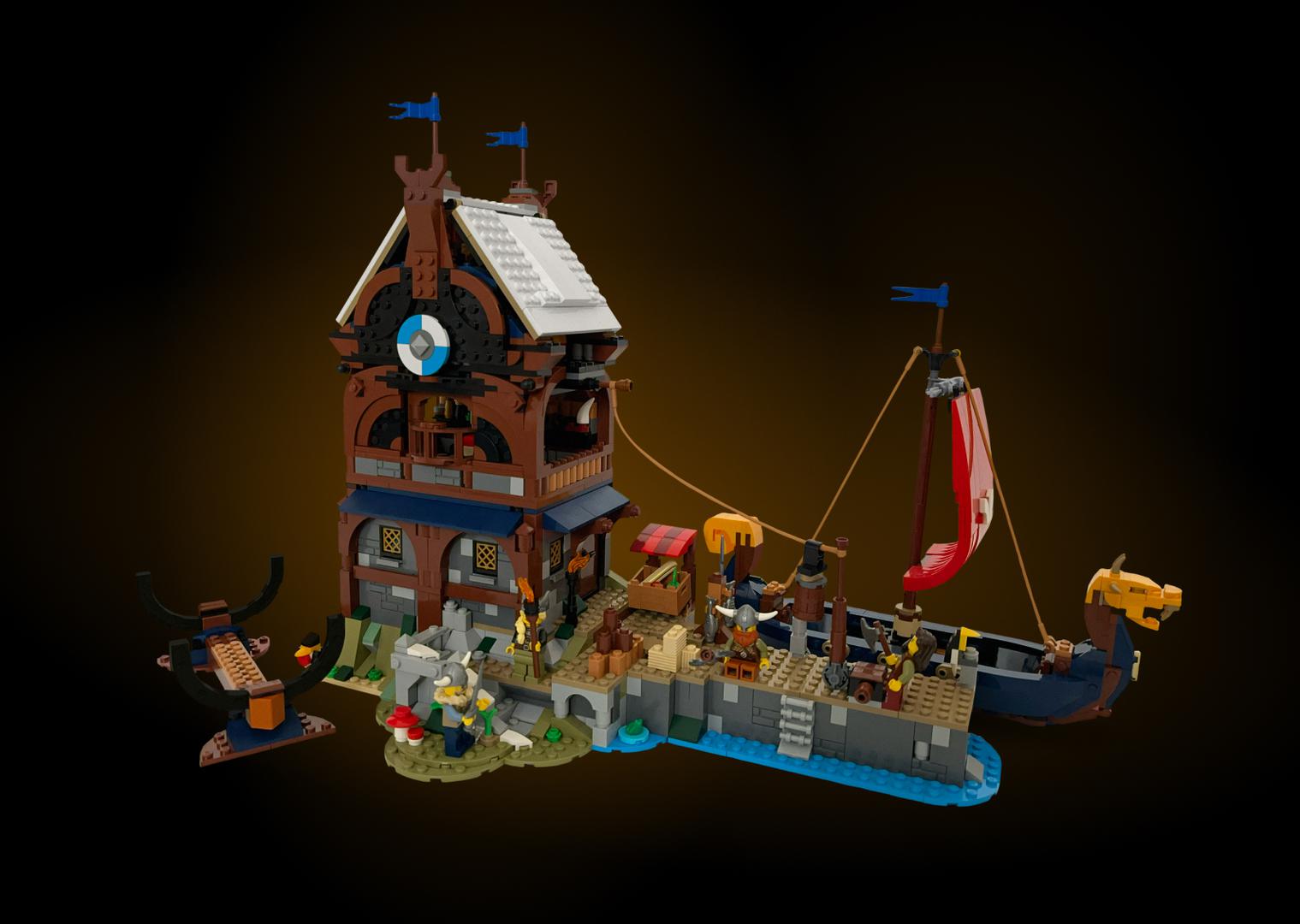 Medieval Viking Dock – Creator 3-in-1 Viking Ship + Medieval Castle Combined