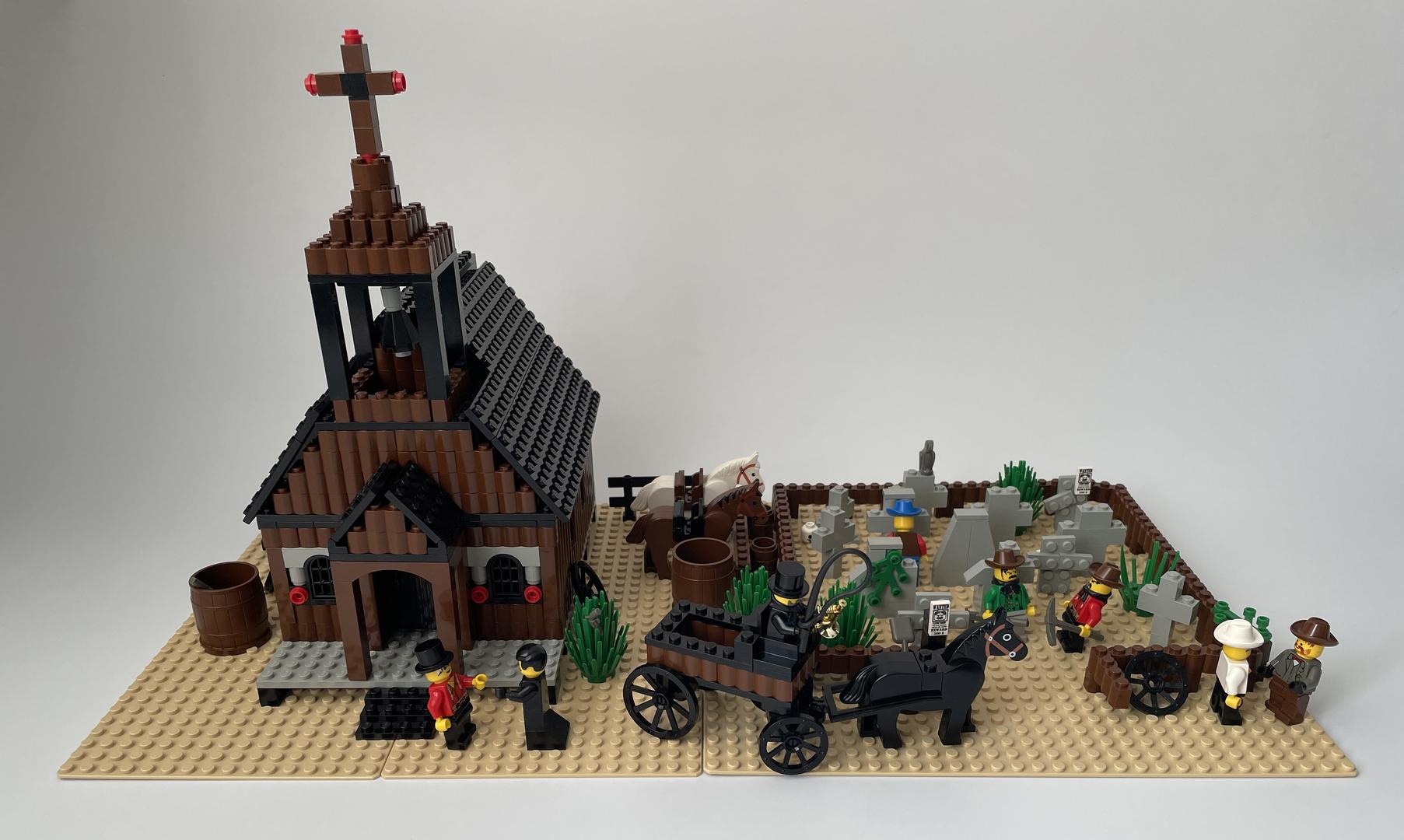 Vintage western church with a cemetery