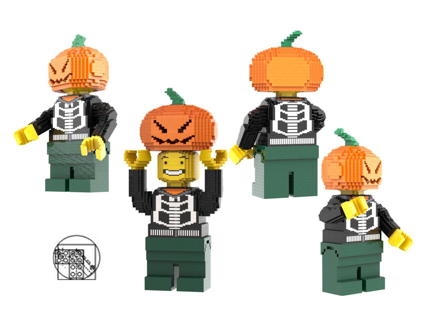 Maxi Figure Little boy, skeleton black hoodie, dark green legs and pumpkin headgear