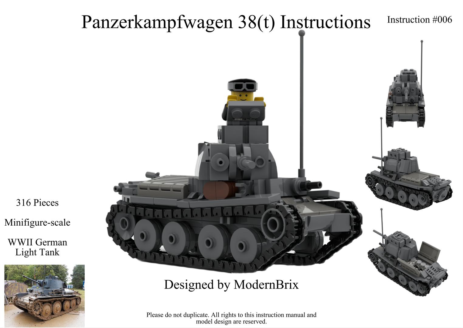 Panzer 38(t) WW2 German Tank Custom Building Instructions