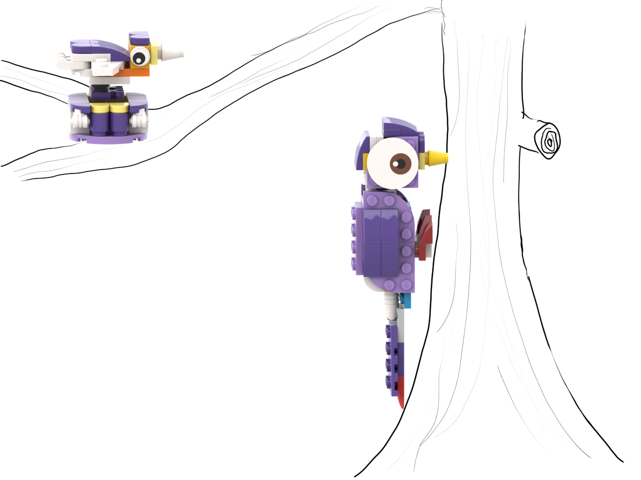 Woodpecker with chick and nest