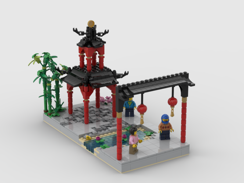 Chinese Park with small temple