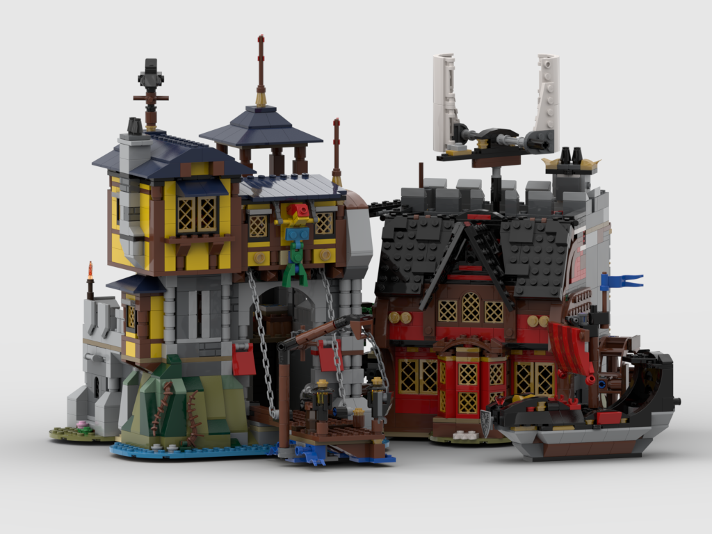Castle Port "Mermaid" and Pirate Tavern with a Ship and a Garden path with a secret Cthulhu statue
