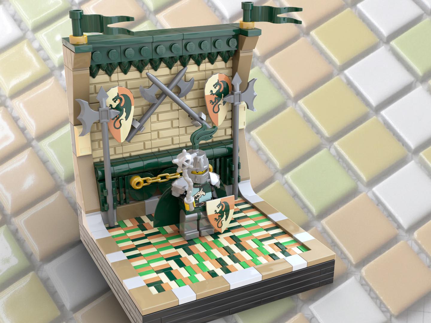 Green Dragons Knights Display (Kingdoms) with tile floor