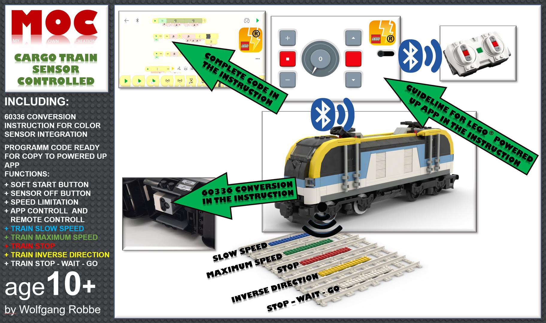 Cargo Train 60336 with Colour Sensor update and Powered Up App control panel 88007