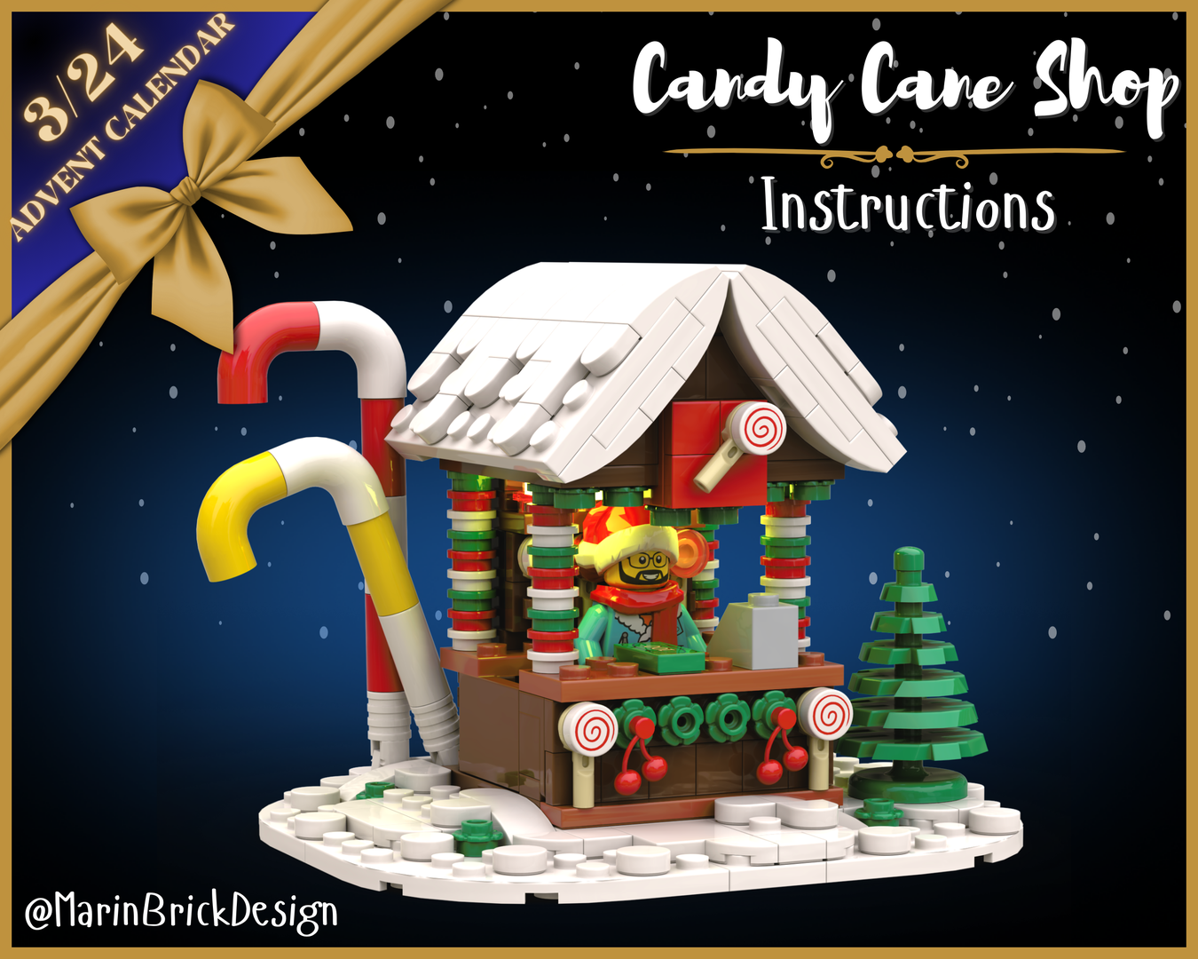 Christmas Candy Cane shop - Lego Advent Calendar Winter Village MOC Instructions