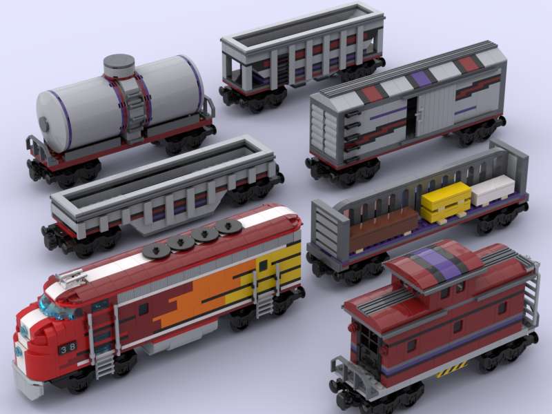 Vintage Freight Train – Super Chief engine – five unique cars - caboose