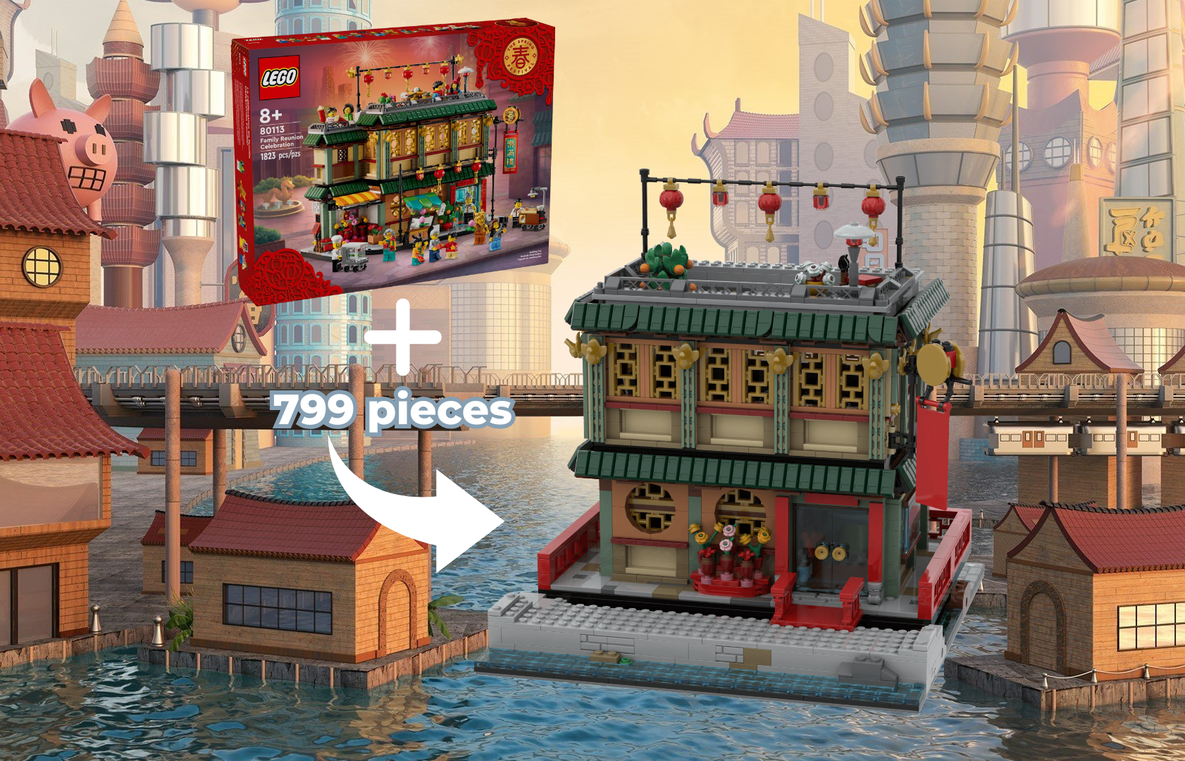 Chinese Restaurant on water (Ninjago City Expansion/Modular) - Mod of 80113