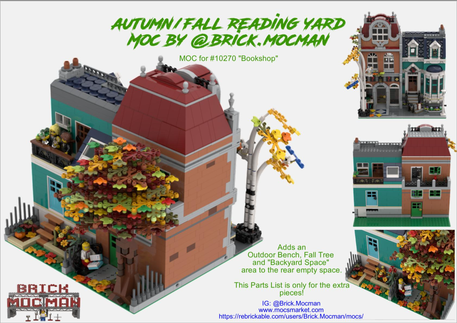 Autumn/Fall Reading Yard - Backyard MOC for set #10270 "Bookshop"