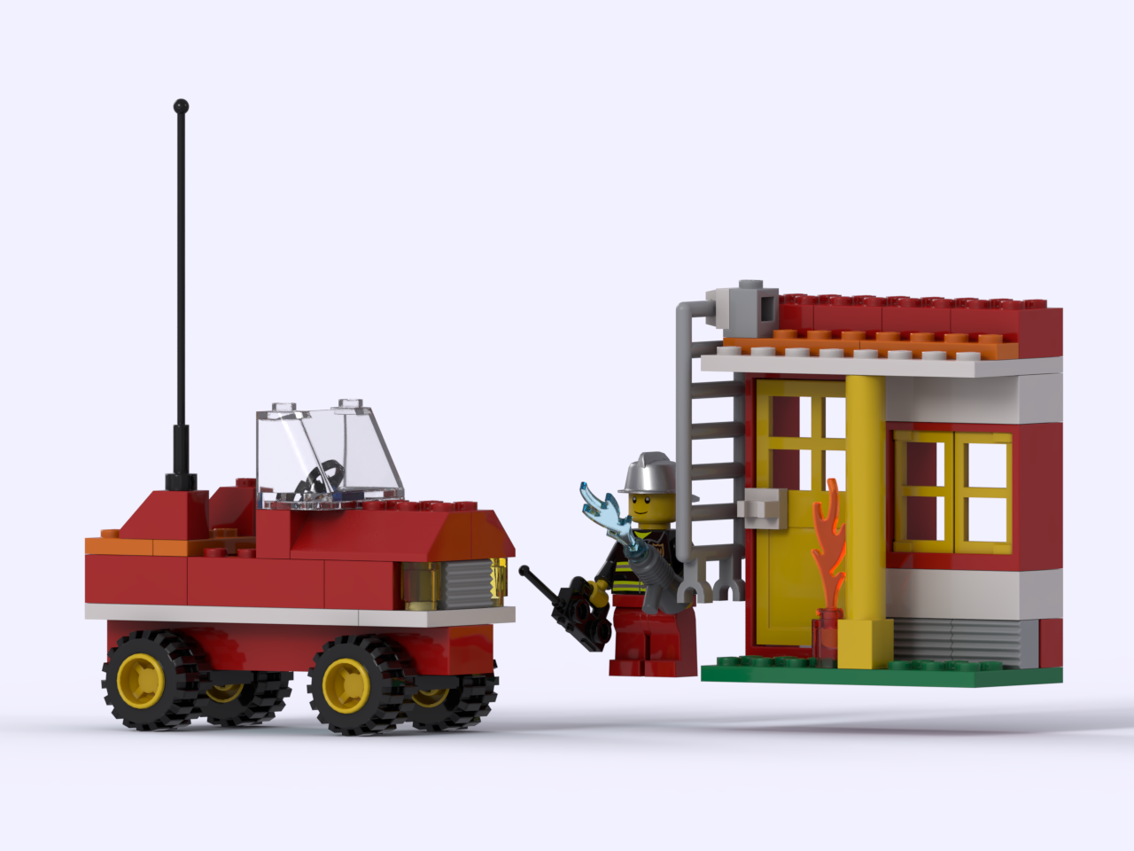 6191-1 B-Model - Burning House and Fire Truck