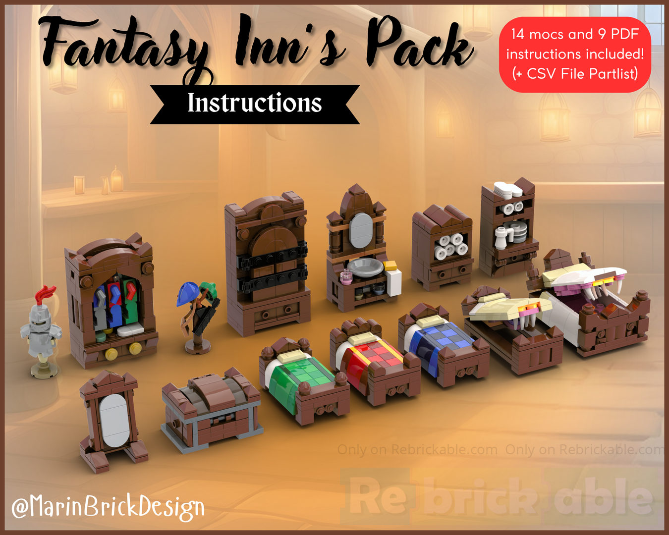 Fantasy Inn's Pack - Lego Medieval Fantasy inn scenery props moc instructions
