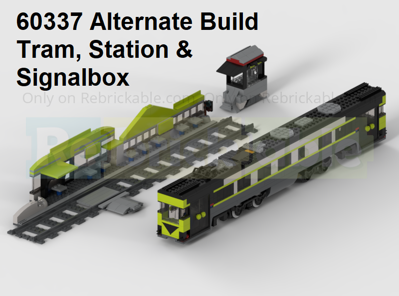 60337 Alternate Build - 60 Stud Long Single Carriage Railcar Tram, Station & Signalbox alternate build