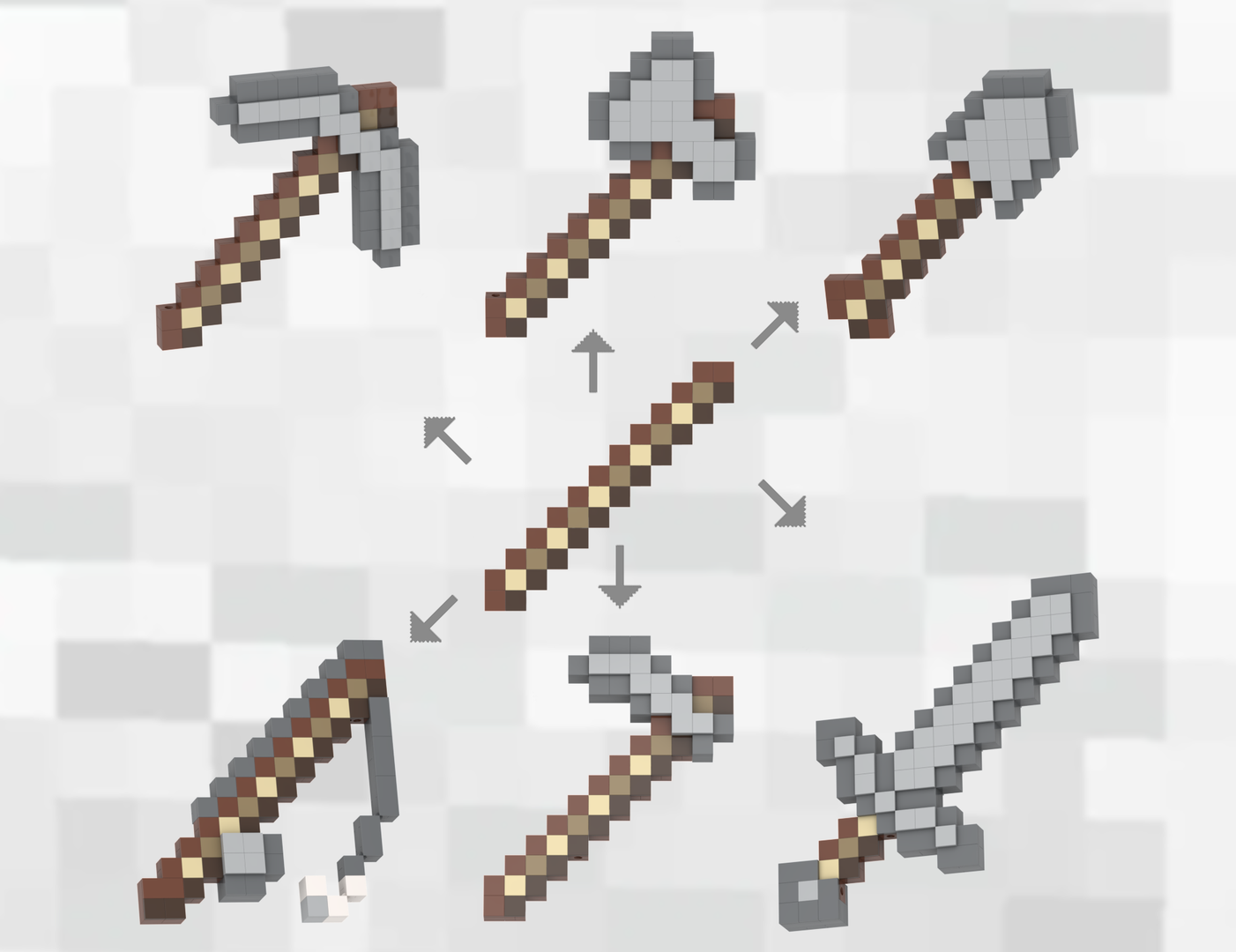 Minecraft Modular Stick: Pickaxe, Axe, Shovel, Fishing Rod, Hoe &amp; Sword
