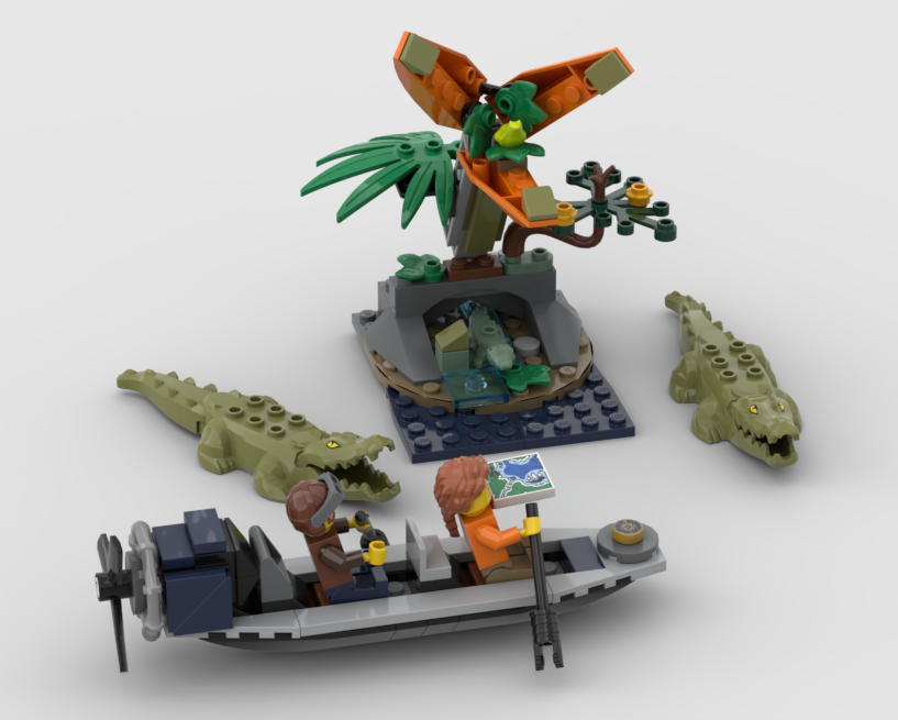 Carnivorous plant and explorers' canoe