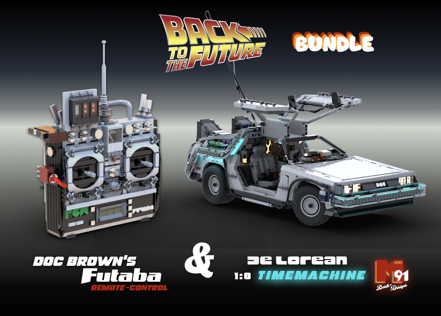 UCS  1:8 DeLorean Time Machine &amp; Doc Brown's Futaba Remote Bundle