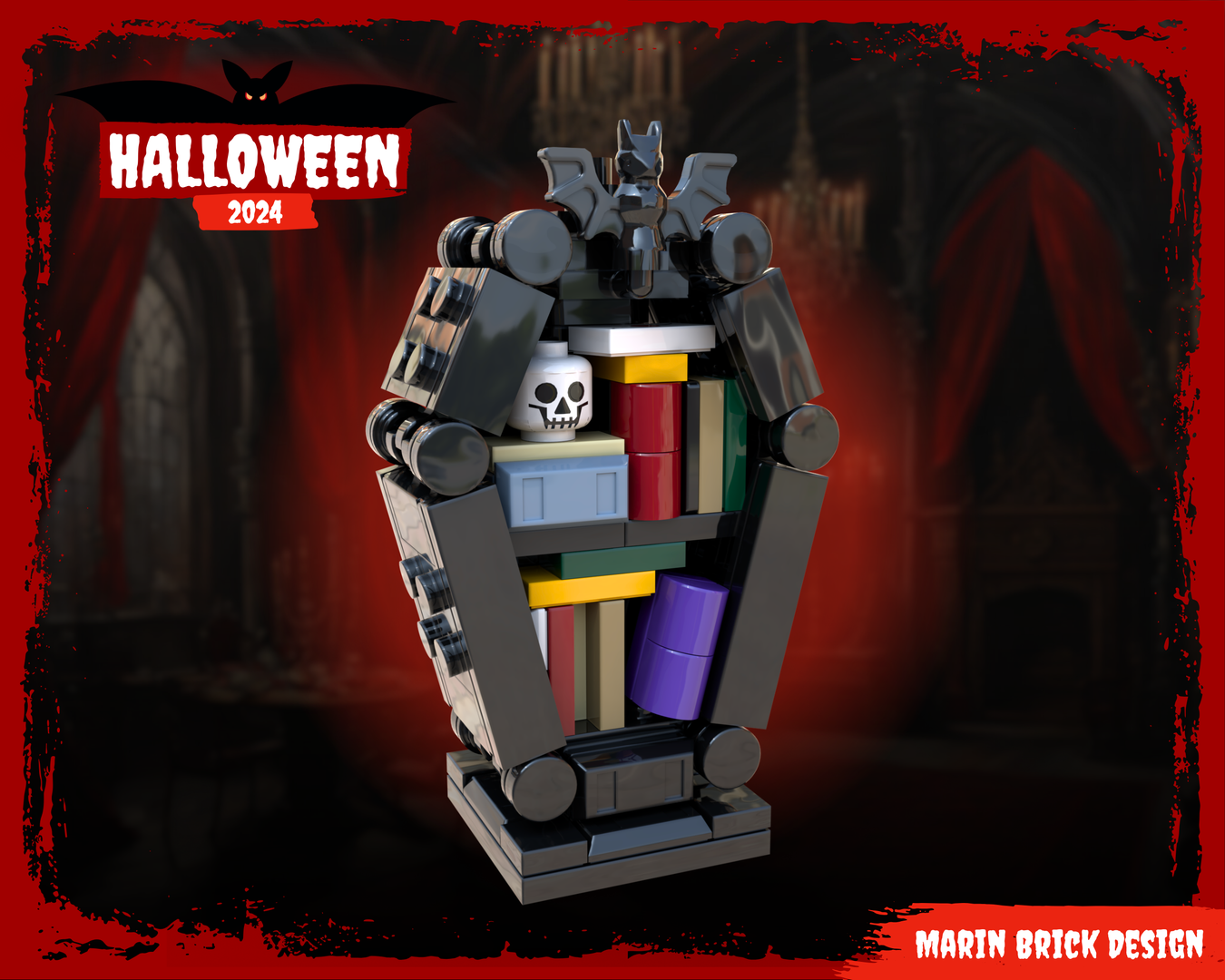 Lego Vampire Coffin Bookshelf MOC - Halloween Medieval DnD scenery props