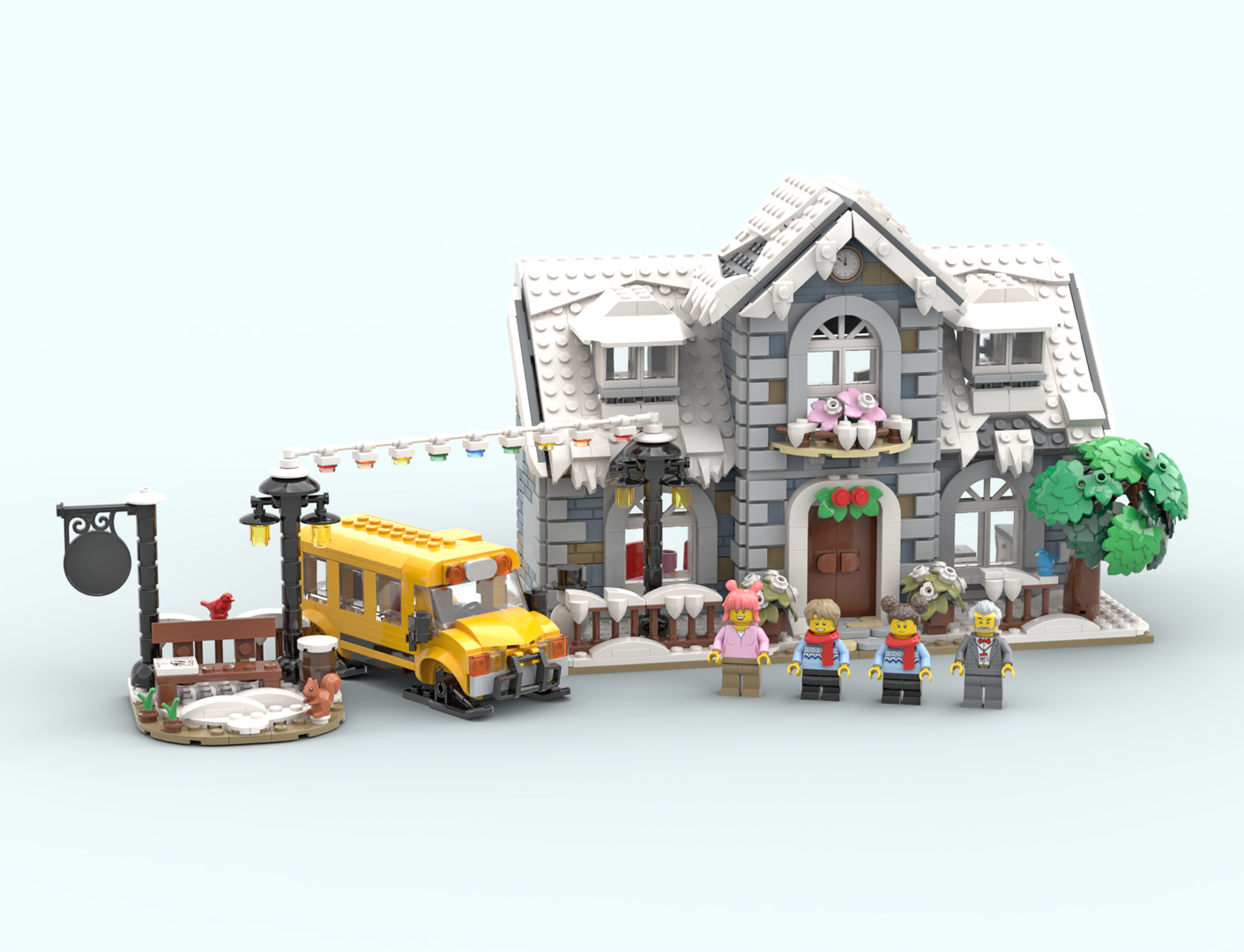 Winter Village School (Smaller Version) with Bus