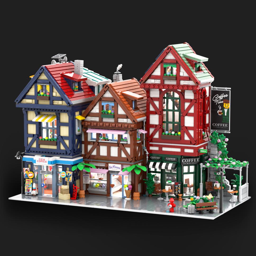 Terraced Half Timbered House with Comic Store, Ice Cream Shop and Coffee House