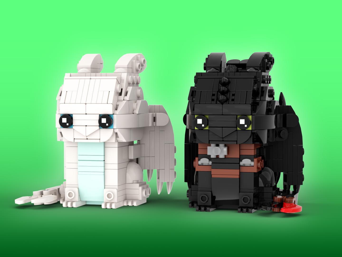 Toothless and Light Fury Brickheadz LEGO MOC - How To Train Your Dragon