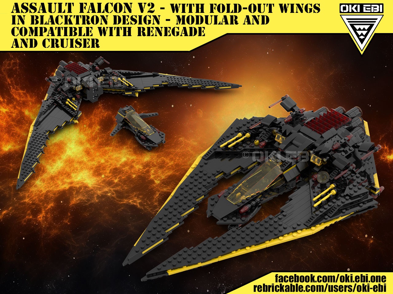 Assault Falcon V2 in Blacktron Design - Modular and compatible with Renegade and Cruiser