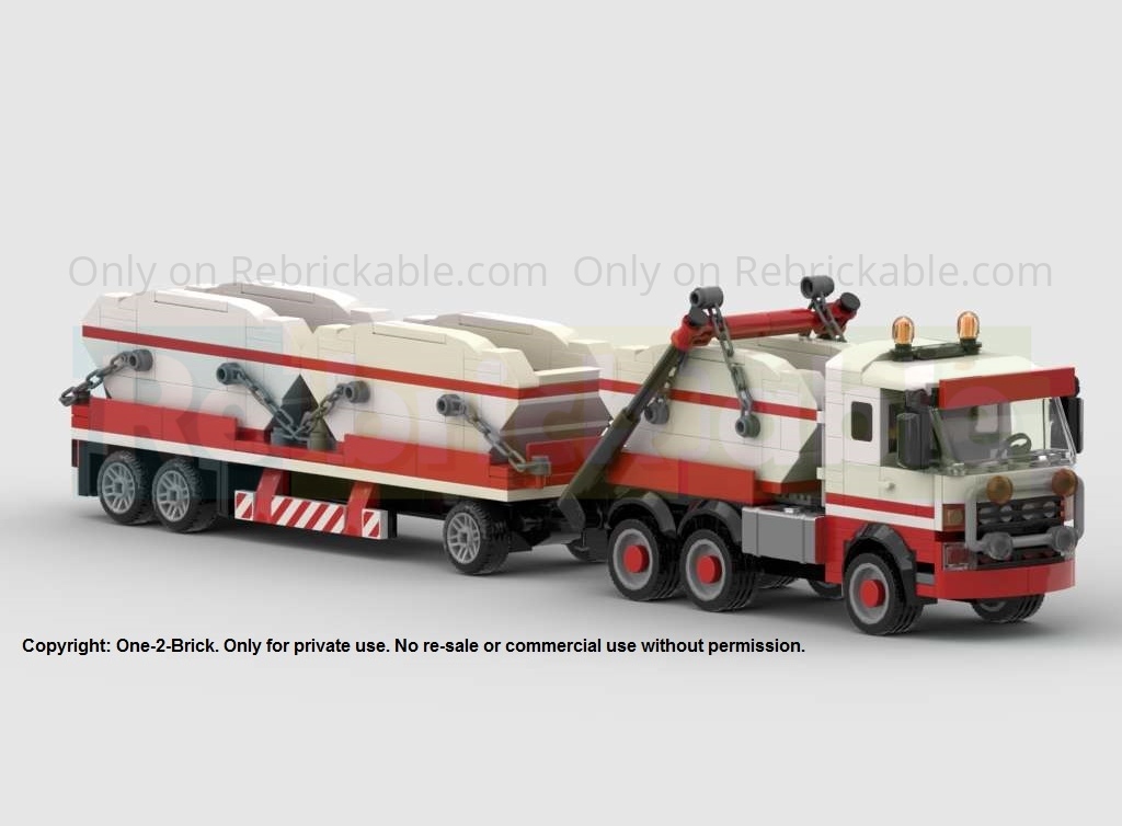 Skip loader with trailer and three rubble skips