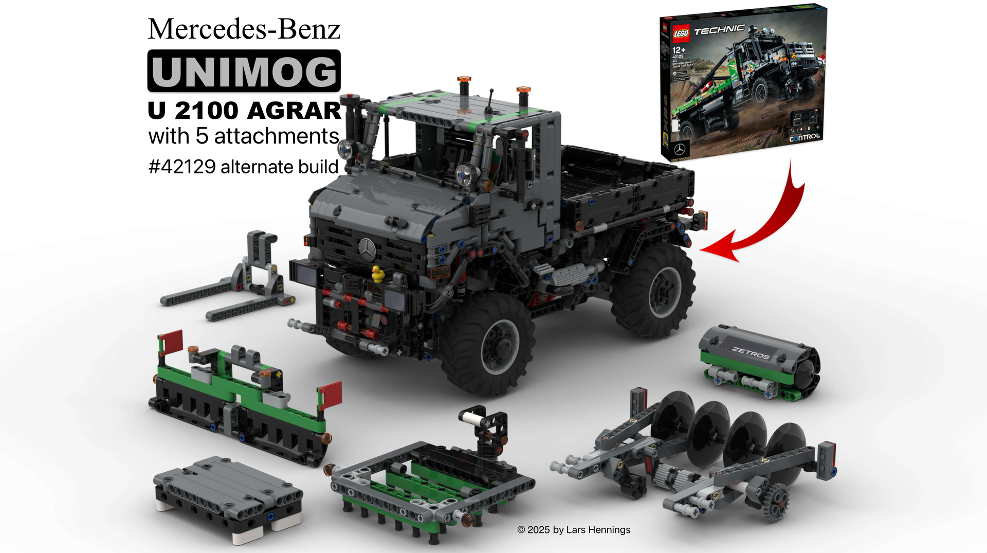 42129 Mercedes-Benz Unimog U2100 Agrar with 5 attachments