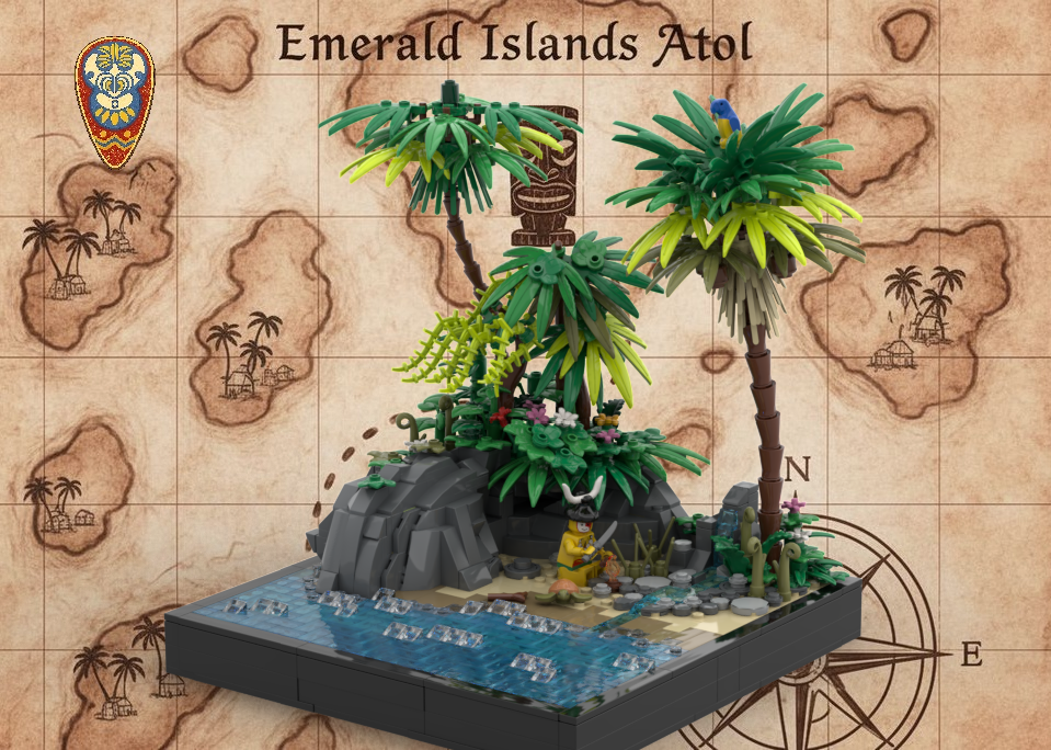 🏝️ THE PARADISE COVE - Modular Tropical Island Shore | 3 Palm Trees, Open Cave, Crystal Lagoon, Volcanic Rock Formation, Removable Minifigs