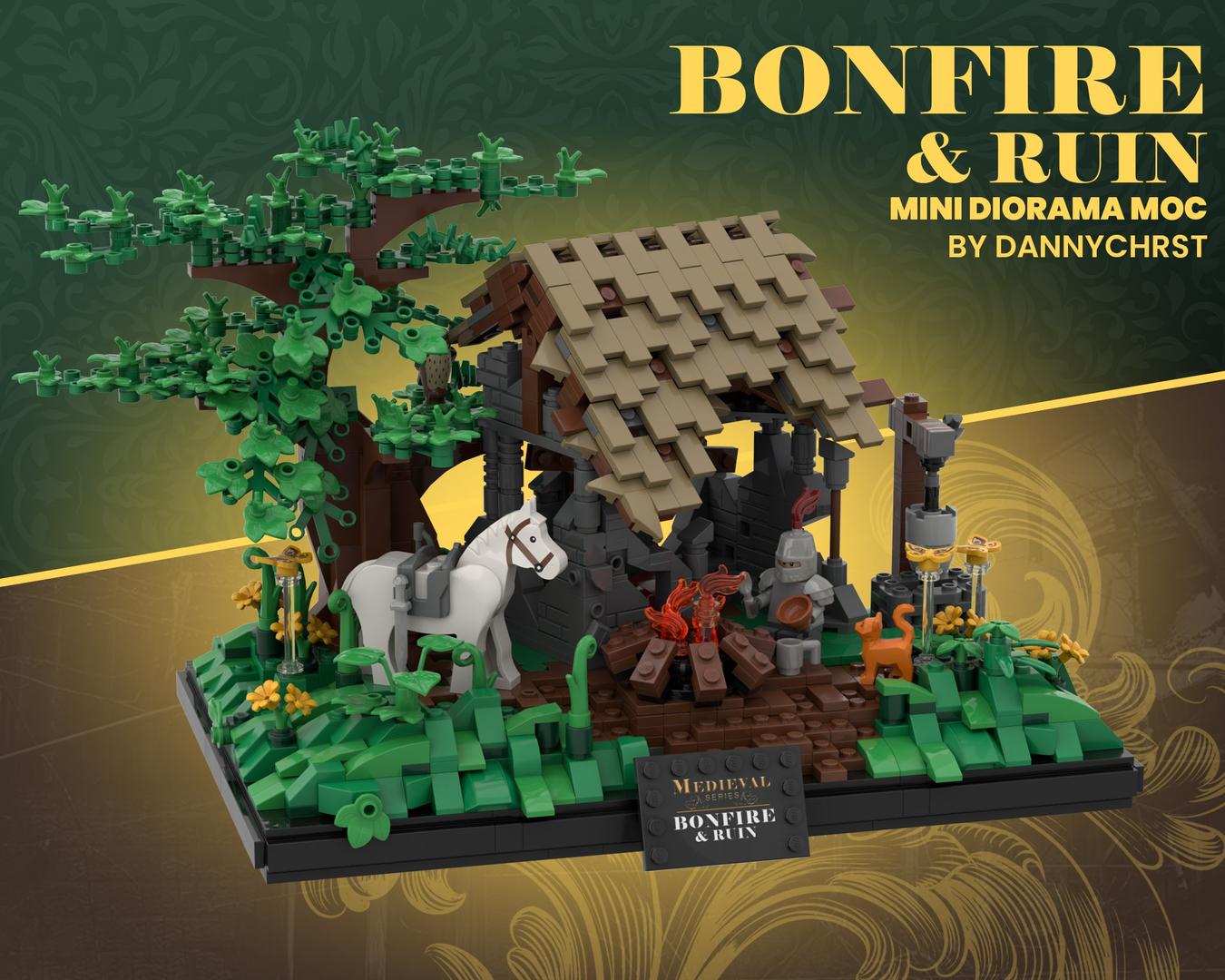 BONFIRE &amp; RUIN - MEDIEVAL MINI DIORAMA MOC