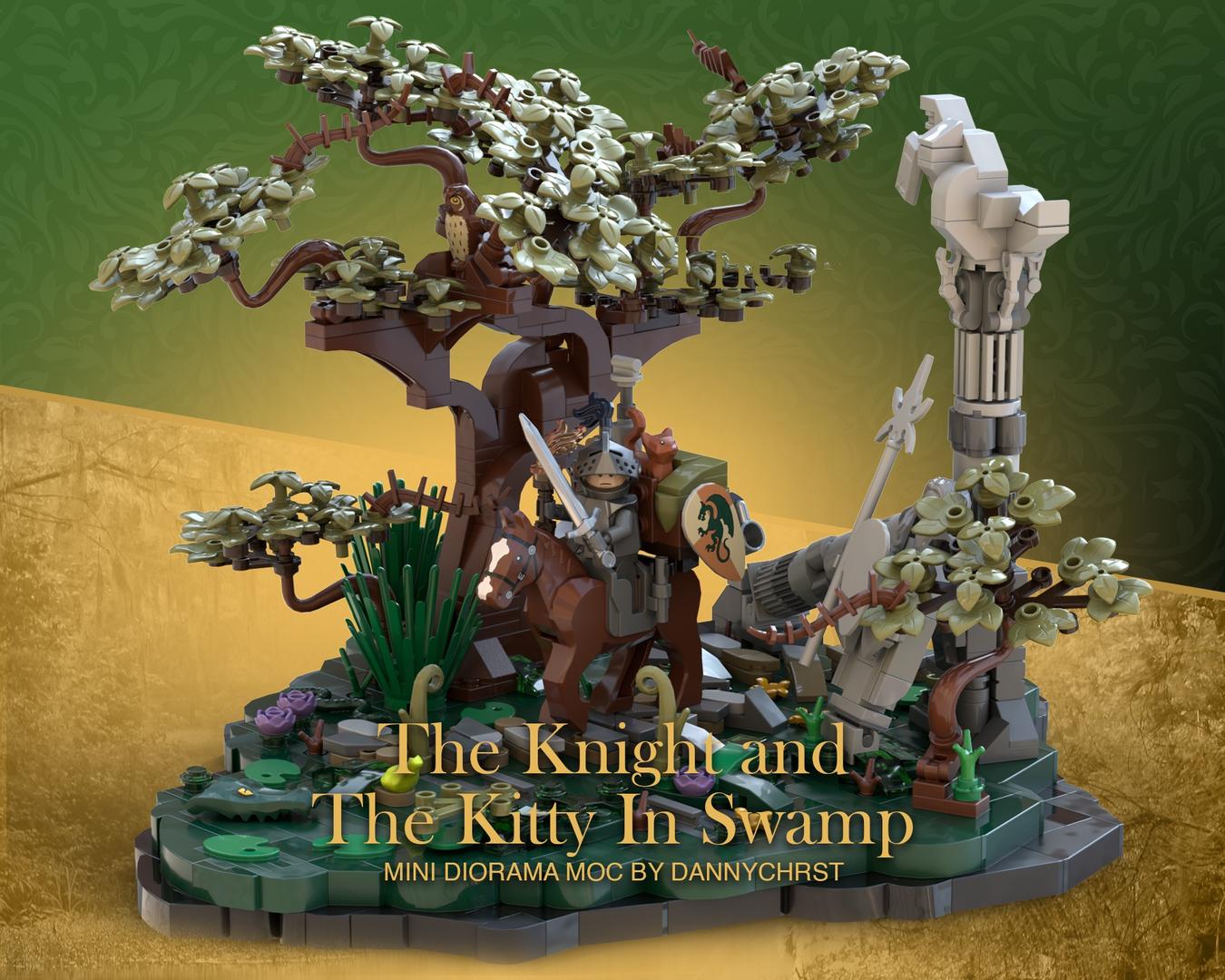 THE KNIGHT AND THE KITTY IN SWAMP - MEDIEVAL MINI DIORAMA MOC