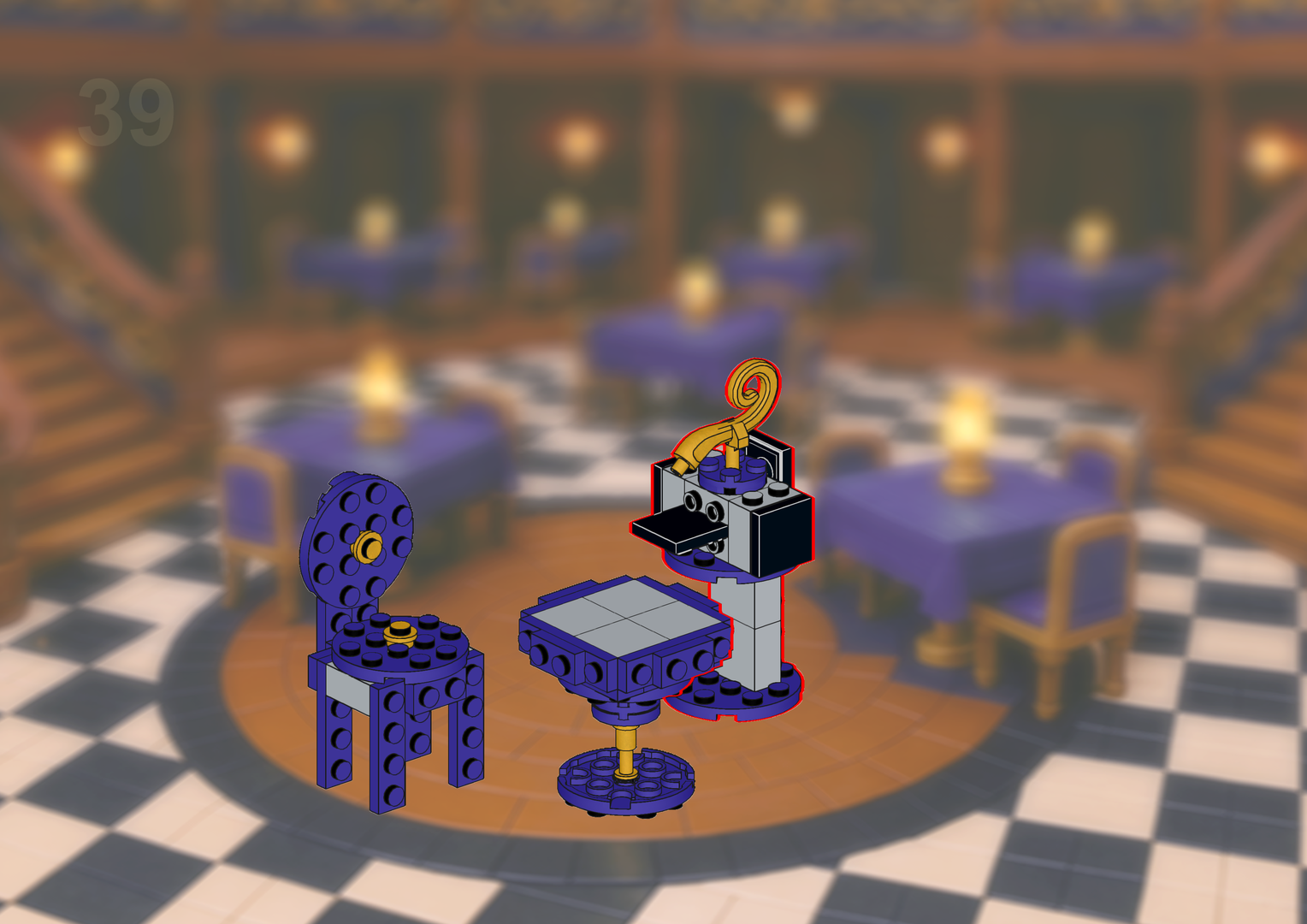 Chair, table and tap from the Baratie