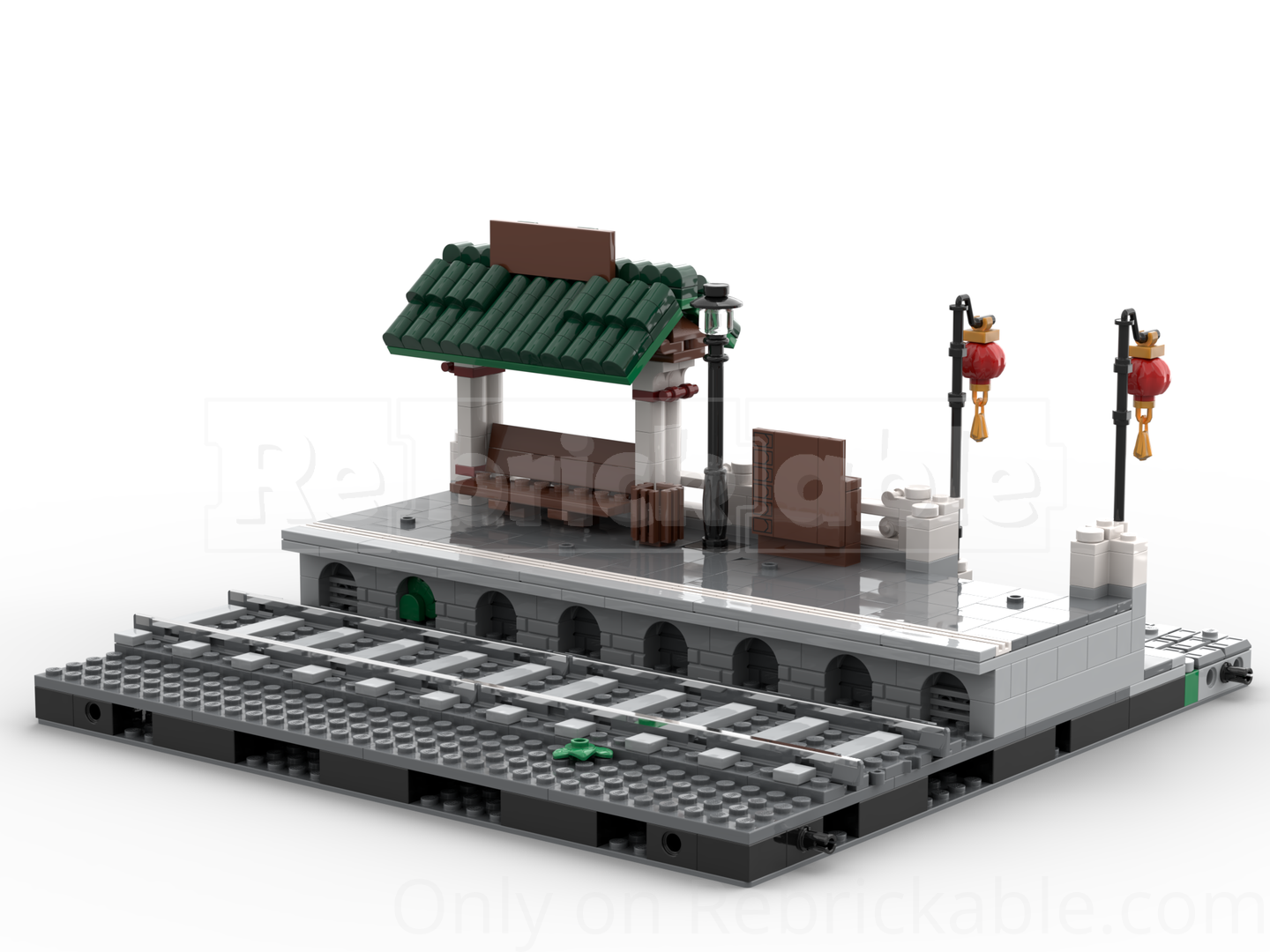 modular trainstation side entrance with covered bench