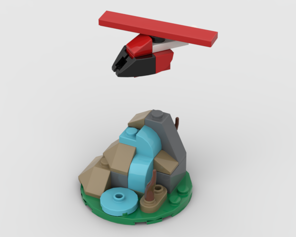 Helicopter flying over a mountain