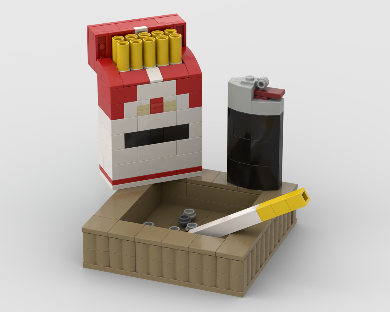 Life-size Cigarette pack with Lighter, Ashtray and Cigarette