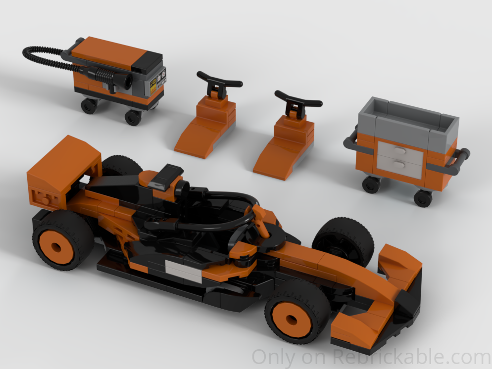 60442 v2MOC (McLaren F1 race car + F1 Garage &amp; Pit-Stop Accessories)