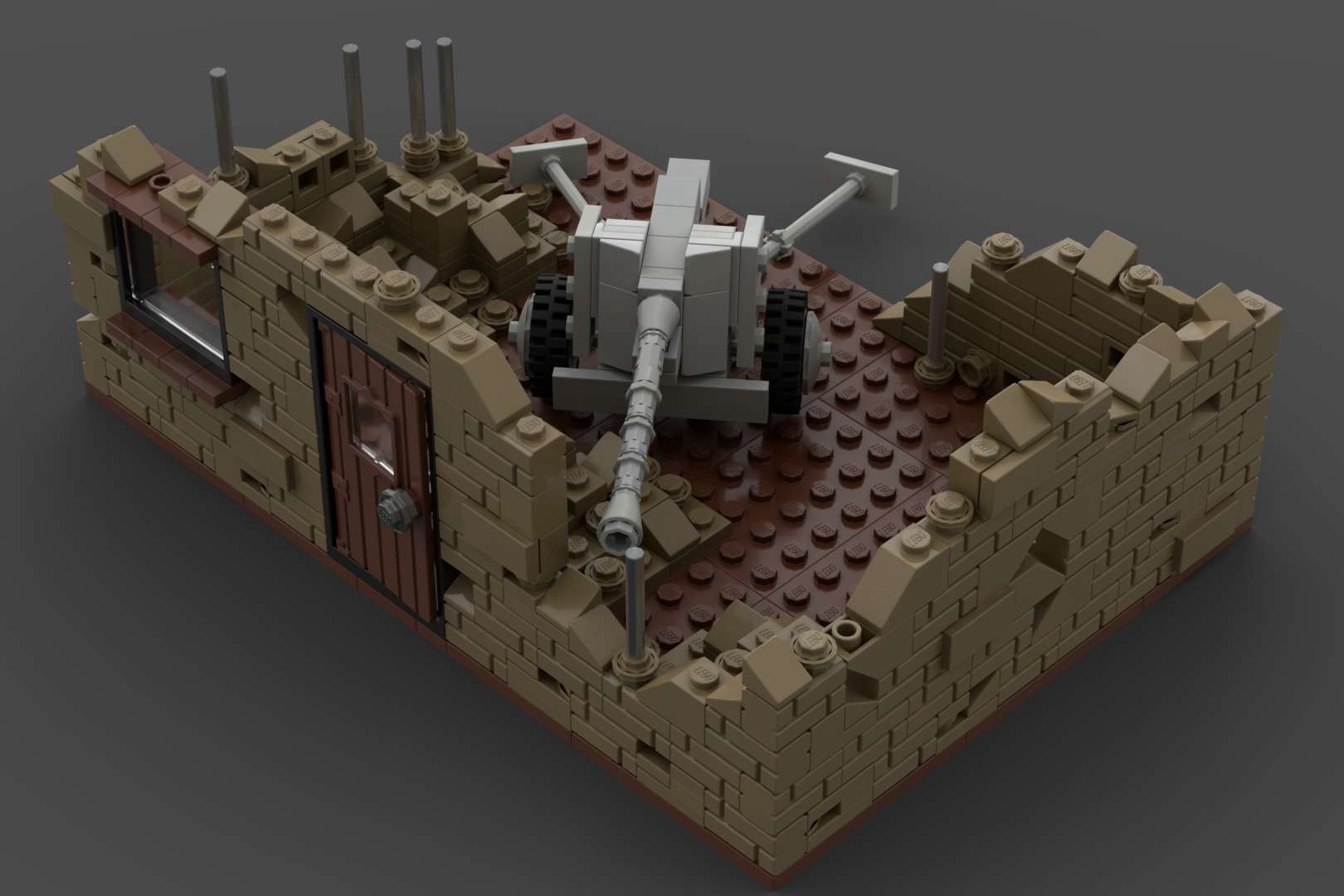 Dark Tan WW2 Building Ruins