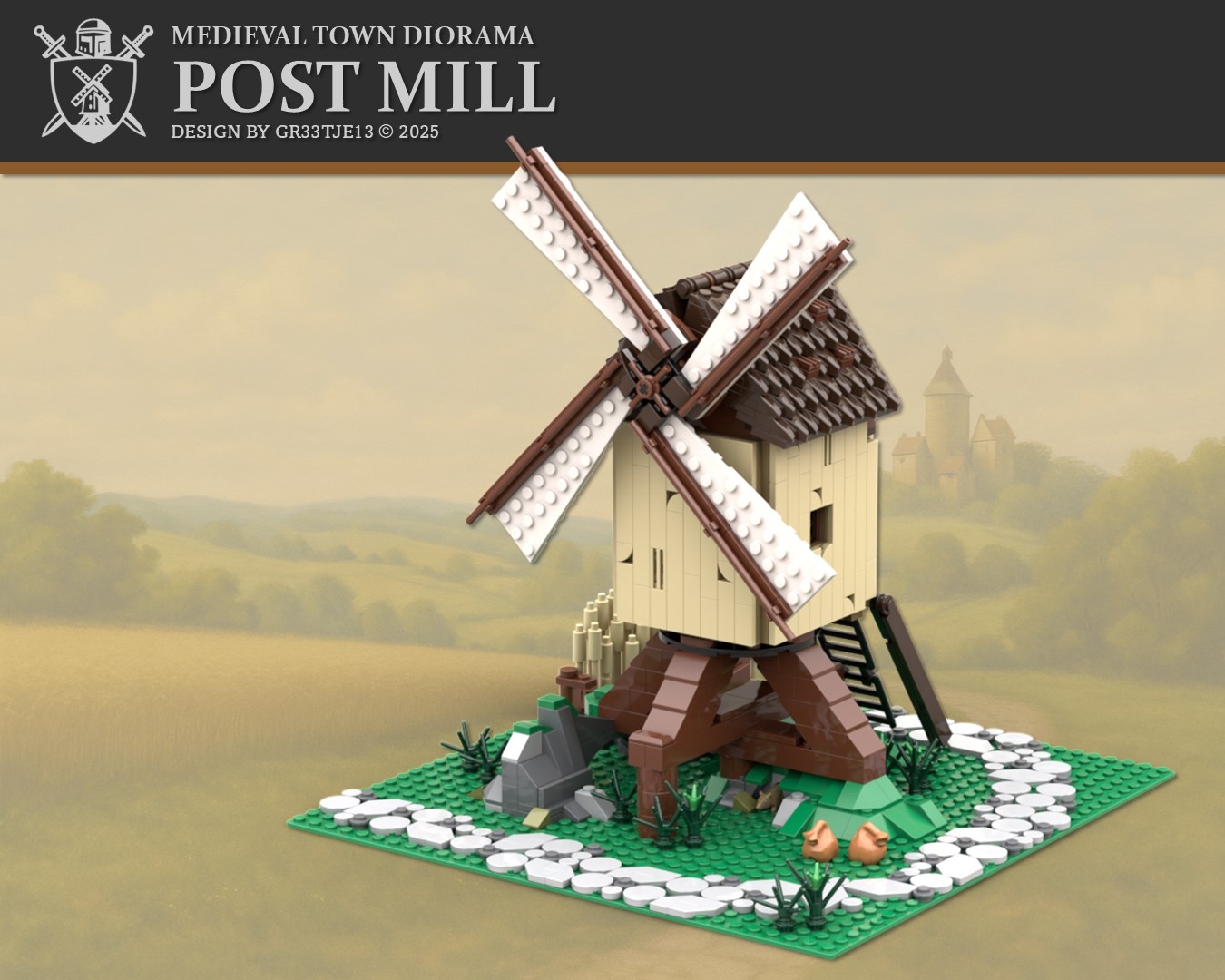 Medieval Post Mill (baseplate) - Medieval Town Diorama