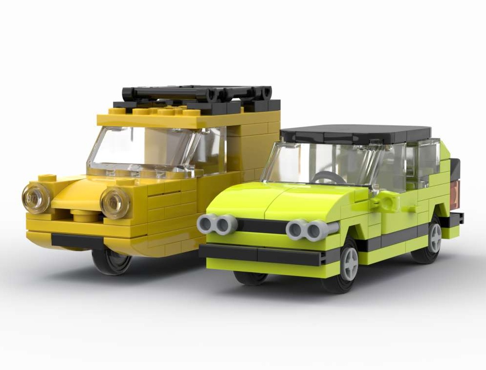 Only Fools and Horses 4 stud wide vehicles - 3 wheel van and Ford Capri