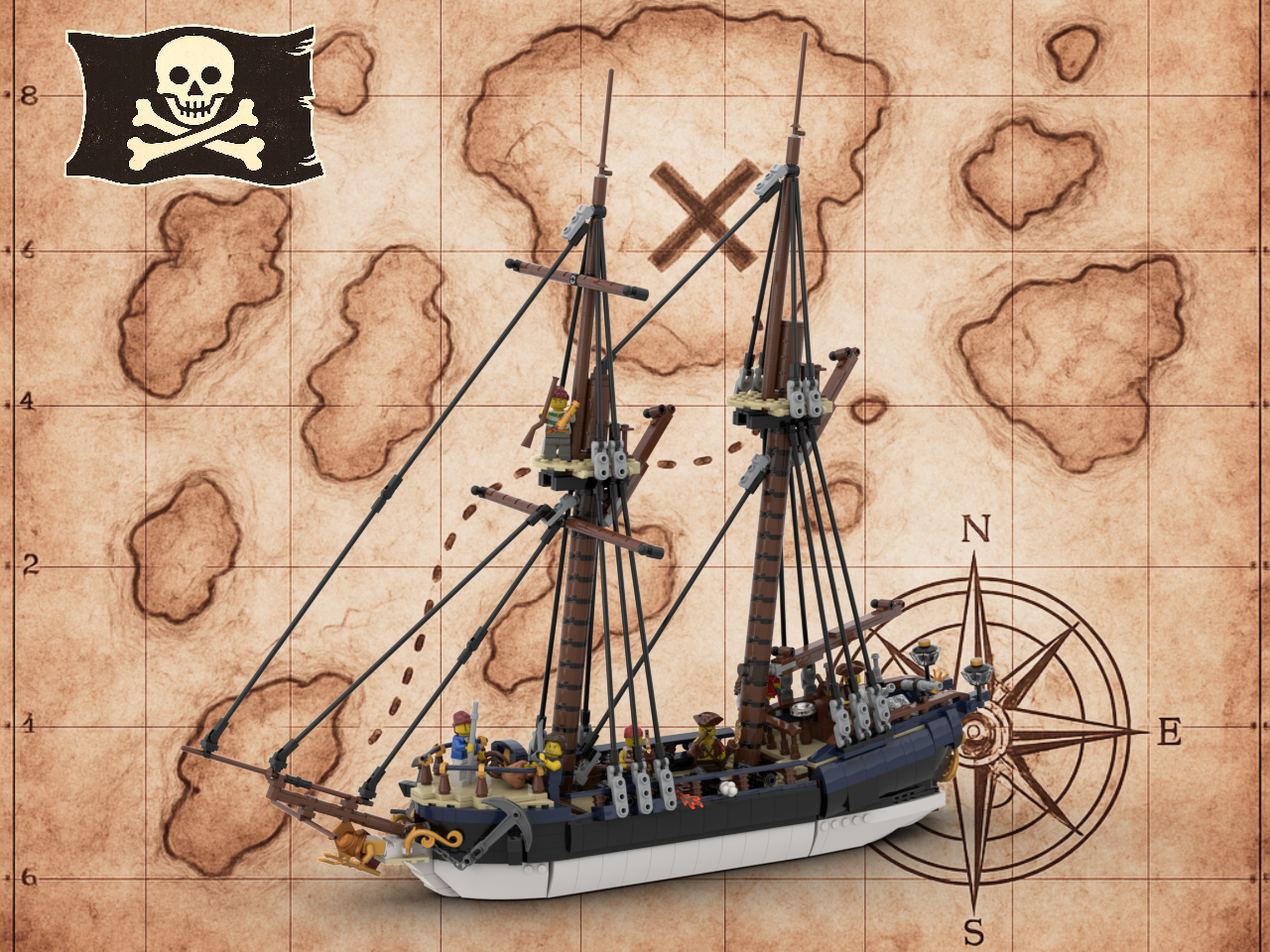 ⚔️ THE "GLADIATOR" - Epic Caribbean Smugglers Schooner | 8 Cannons, Full Interior, Magnetic Compass, removable hatch and deck