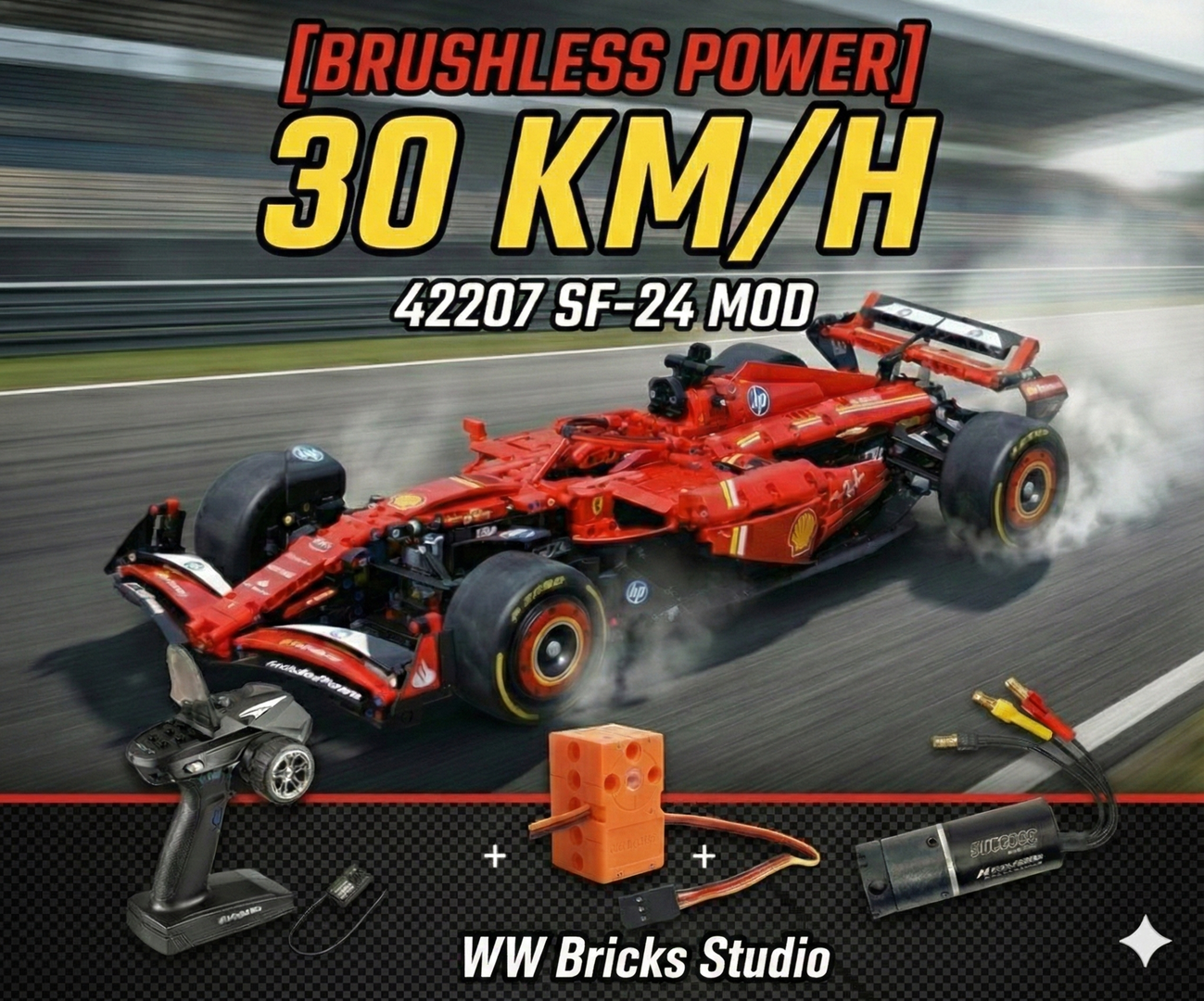[Brushless Motor] LEGO Technic 42207 SF-24 F1 Car – Up to 30 km/h RC Upgrade