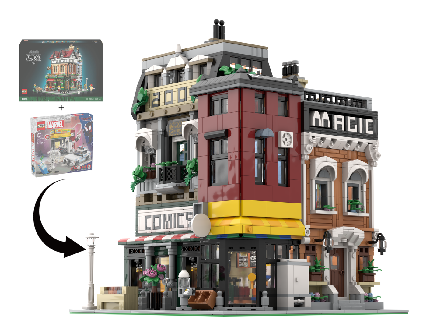 Comic Store, Event Hall and Deli - Alternative build of Tudor Corner Modular + Miles vs The Spot - No extra parts