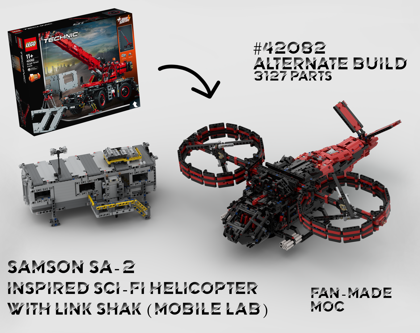 42082 Samson SA-2-inspired Sci-Fi Helicopter &amp; Link Shak - LEGO Technic Rough Terrain Crane Alternate Build - PDF Instructions_(Fan MOC)