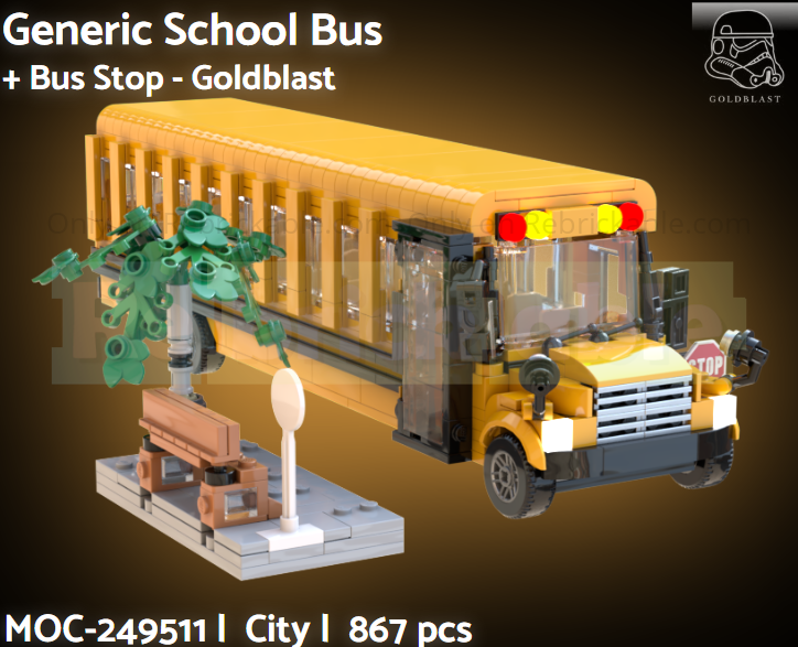 Generic American School Bus + Bus Stop