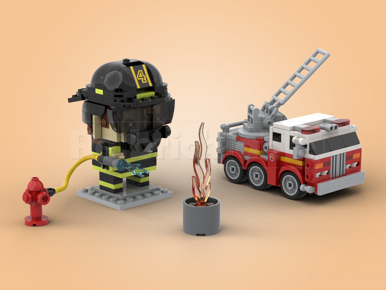 Fireman + truck + diorama