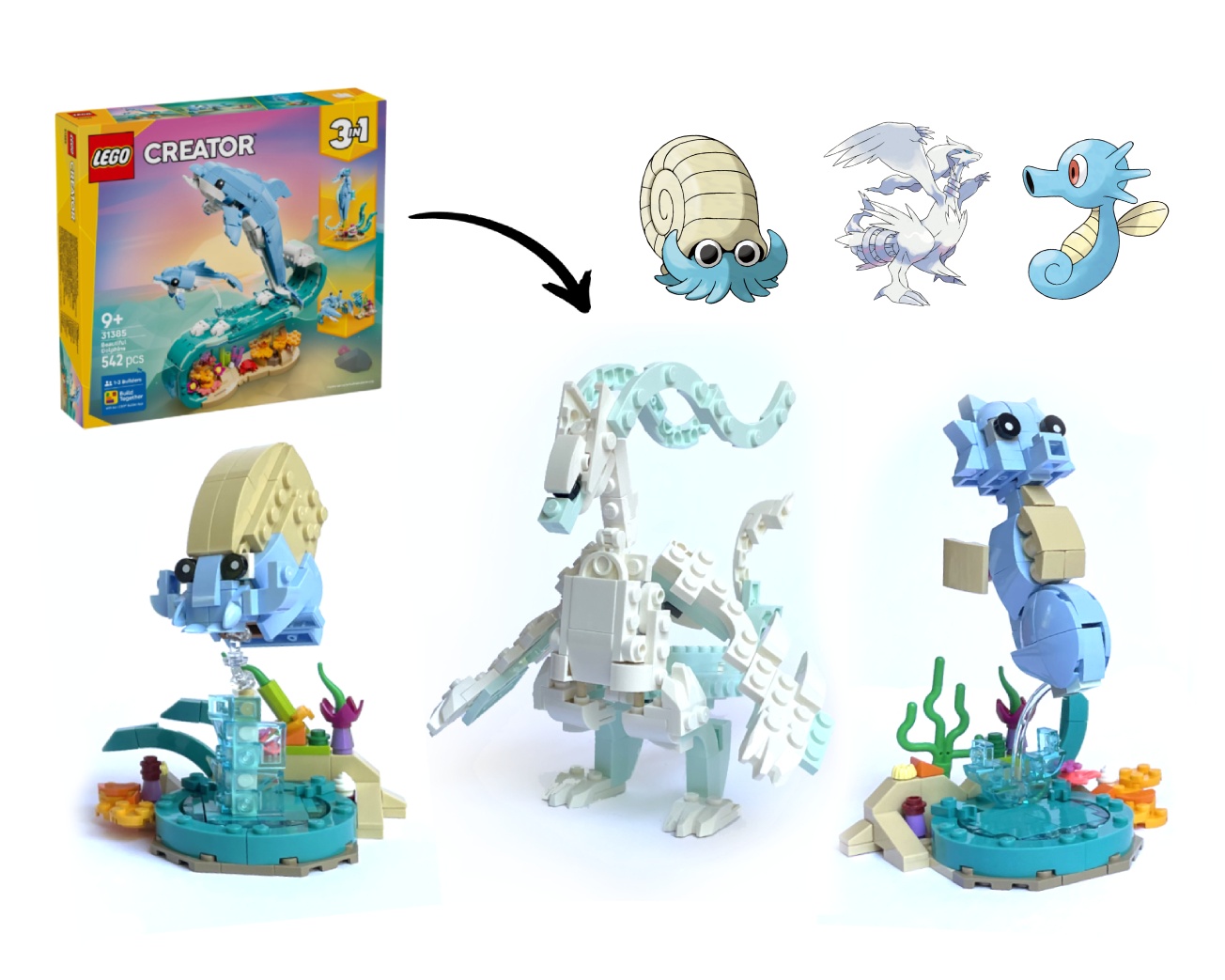 Horsea, Omanyte and Reshiram - 31385 Alt Build
