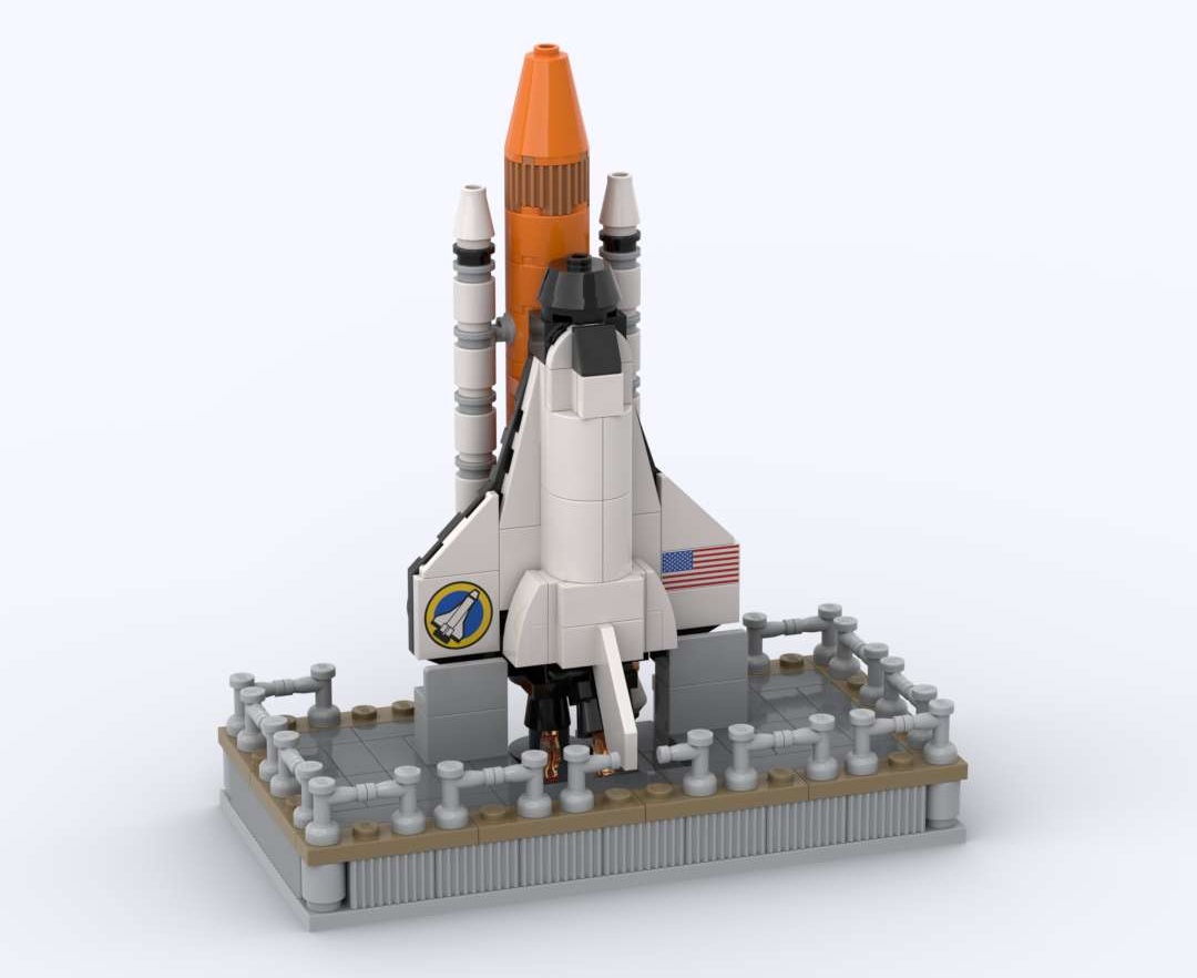 Mini Space Shuttle with Booster Rockets on Launch Pad in 1:400 scale