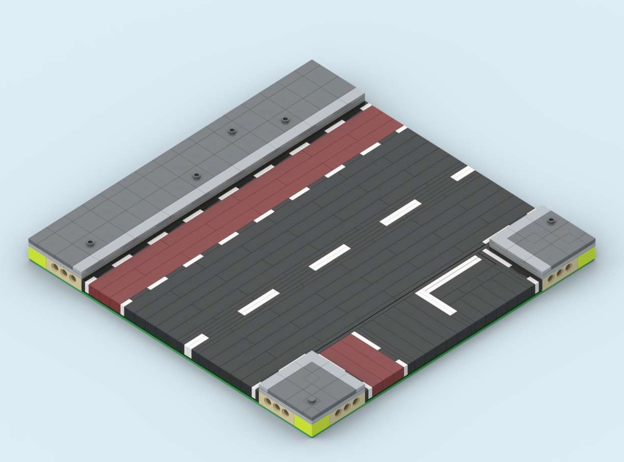 MILS Road T-Intersection 20 Studs Wide with Bike Path on the far Side and a way out